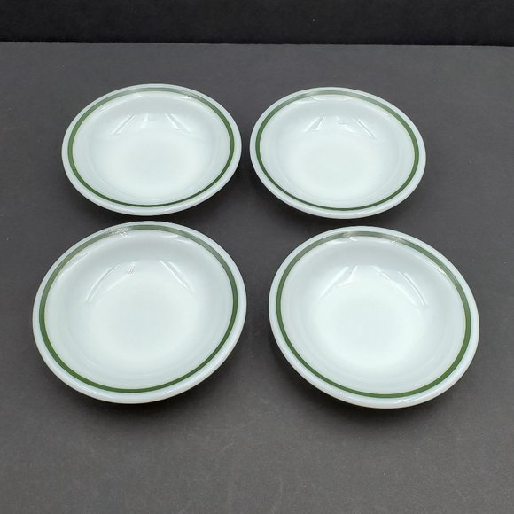 Pyrex Tableware by Corning White Berry Sauce Dessert Bowls White Bowl Green Band - Picture 1 of 5